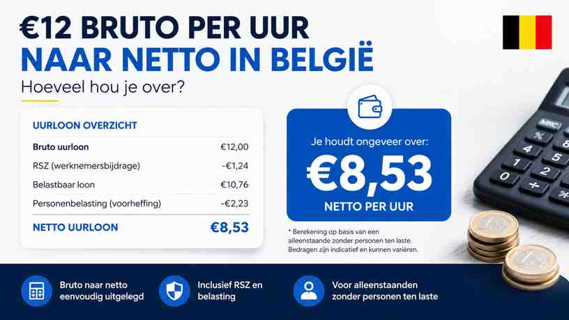 €12 bruto per uur naar netto in België: hoeveel hou je over?