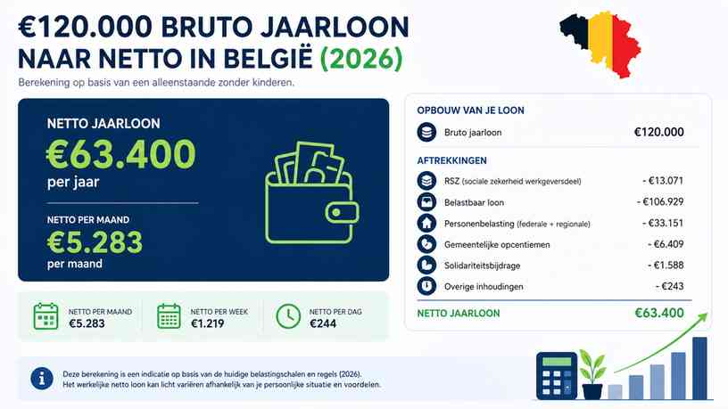 €120.000 bruto jaarloon naar netto in België (2026)