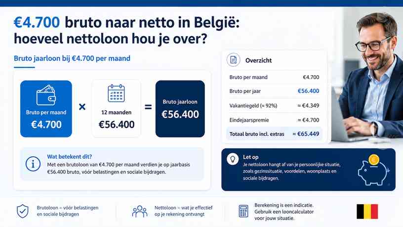 Bruto jaarloon bij €4.700 per maand
